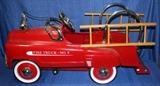 Red Metal Fire Truck No. 9 Pedal Car with Ladders and Bell