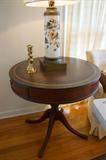 Mahogany leather top drum table