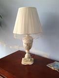 Alabaster lamp with fringed shade