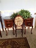 Antique dressing table or desk with demi chair. Also showing a group of artificial greenery.