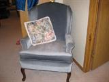 One of 2 matching blue chairs