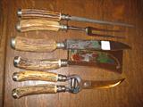 solingen germany carving set w/antler handles, blades have colored design