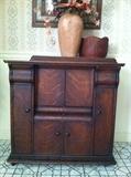 Tiger Oak Sewing Cabinet with Singer sewing machine