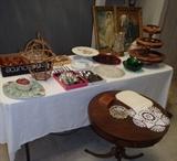 Flatware, Drum Table, 3 tier lazy susan carved wood.