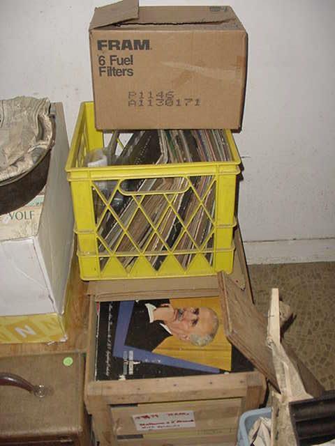 Old record albums, boxes and crates full of them