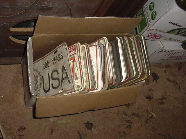 Boxes of old license plates