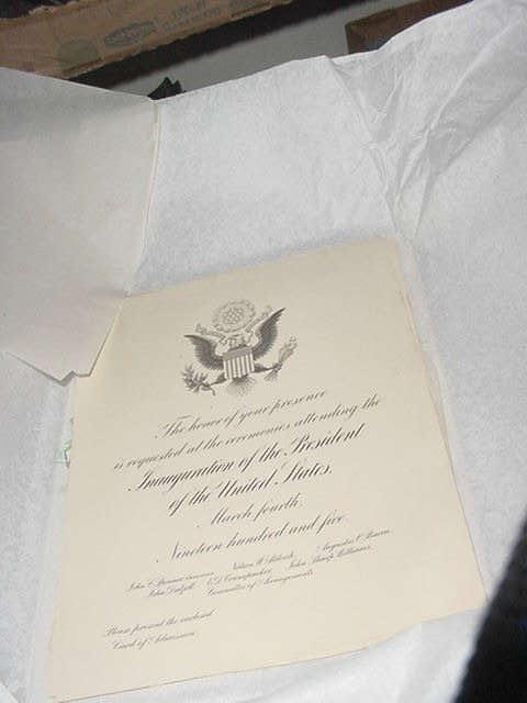 This is the 1905 Presidential packet of invitation to attend the ignauguration of the President Theodore Roosevelt