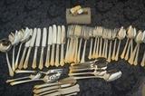 Set of Oneida Golden Damask Rose flatware, service for eight and 6 serving utensils - like-new condition!