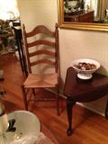 set of ladder back chairs, and triangular drop leaf table
