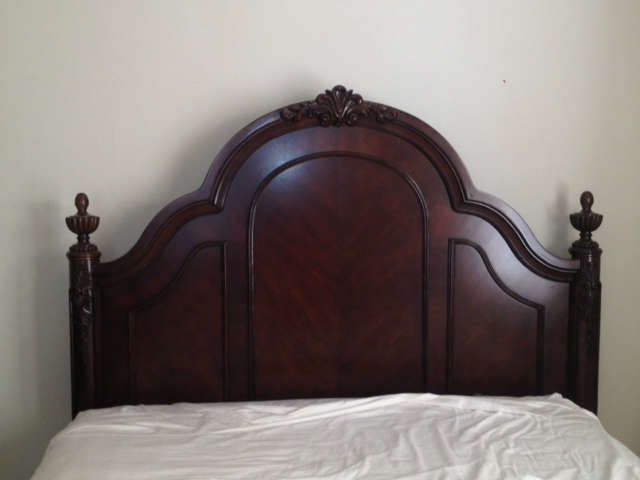 beautiful queen bed, it also has a footboard, not seen in this photo