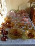 Depression glass - amber, pink, watermelon, green