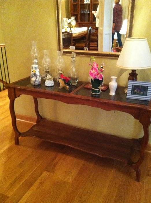 Amish hand-made hall table with oil lamps
