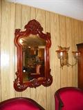 Large beveled mirror in cherry.