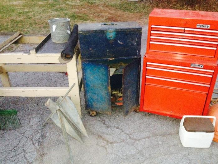 Industrial Furniture, tool boxes. All kinds of hardware and antique tools not pictured