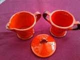 D11  Metlox Poppy Trail  Red Rooster, Sugar Bowl and Creamer with lid (Excellent Condition)