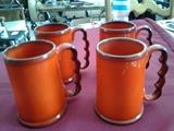 D30  Metlox Poppy Trail  Red Rooster, Set of 4 Red ,Tall Coffee Mugs, 4”wide by 5”tall (Excellent Condition)