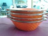 D31 Metlox Poppy Trail  Red Rooster, Set of 4, Red Basket Weave Serving Bowls, 9”wide by 2 ½” tall (Excellent Condition)