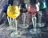 C11    Set of 5, Nachtmann Traube of Germany, Multicolor  Cordial Glasses  5 ¼” tall in Excellent Condition)
