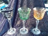 C14   Antique Nachtmann Traube of Germany, set of 3, multi-color cut crystal (1 Black, 1 Green, &  1 Amber)