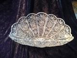 C15    Eye Catching Antique Shell Crystal Shell Shaped Bowl, 13”long, 7” high &  8” in diameter, Scalloped Edge Buzz Cut And Diamond Cut detailing, Owner bought the Bowl in Venice , Italy in 1954 ( Mint Condition)