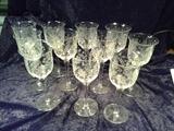 C20   American Brilliant Period Cut Crystal, Set of 11, 8 ¼ “tall Wine Glasses Approx. 50 years old (Excellent Condition)