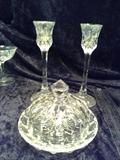 C23  Wonderful Lot of  2 Gorham Full Lead Crystal Candle Sticks and a Nachtmann Round Crystal Butter dish, 5” tall, 6 ½” in diameter at the base and 4 ½” in diameter at the inner butter center ( Perfect Condition)