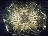 C26   Beautiful Depression Glass Bowl with Saw tooth edge, and  Starburst and Diamond cut details, 9” by 10 ½” and 2” tall (exquisite piece )