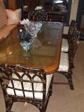 solid oak with glass top inlay dining table