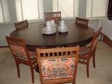 Empire dining table with 6 antique barley twist chairs