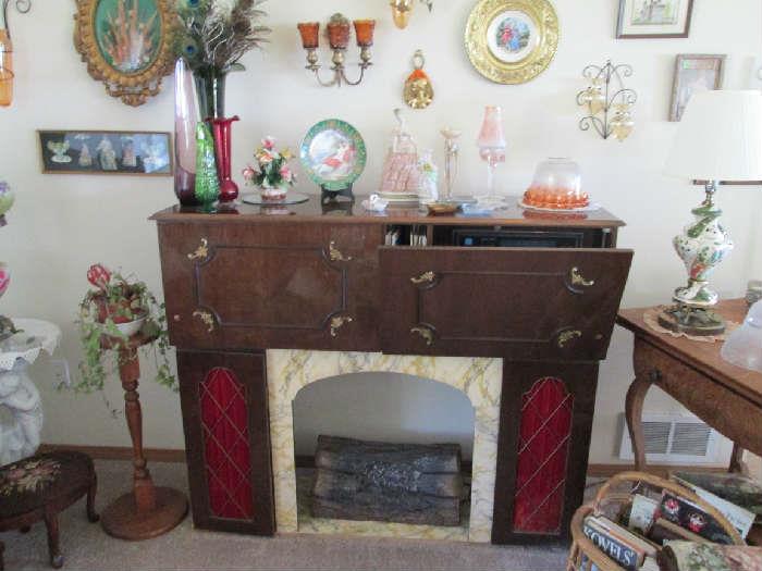  antique unique bar/record player/fireplace