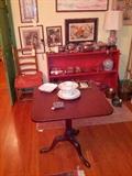 18thc Mahogany Square Tea Table, Red Chinese Rug, Sheffield Plate and More