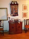 circa 1900 Marble Top Server, 20th c Mirror, 2 18th c Chairs.