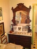 Victorian Marble Top Chest with Mirror, loose prints.