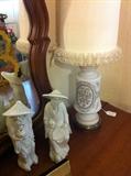                   Asian figurines; small bedroom lamp 