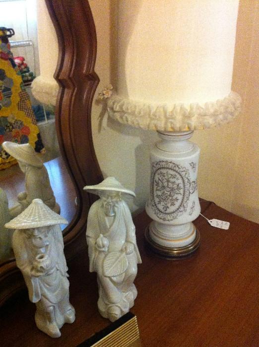                   Asian figurines; small bedroom lamp 