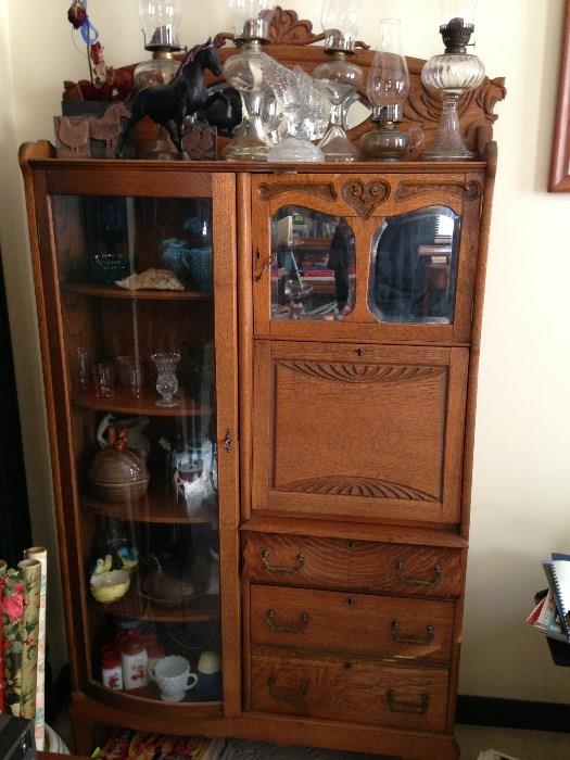 Antique Side by Side Drop Front Desk and Bookcase