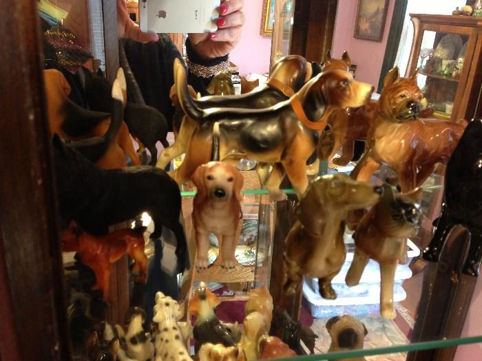 Large Collection of Horse and Hound /.Dog Figurines, various Materials, Porcelain, Chalkware, etc.  Goeble, Occupied Japan and other