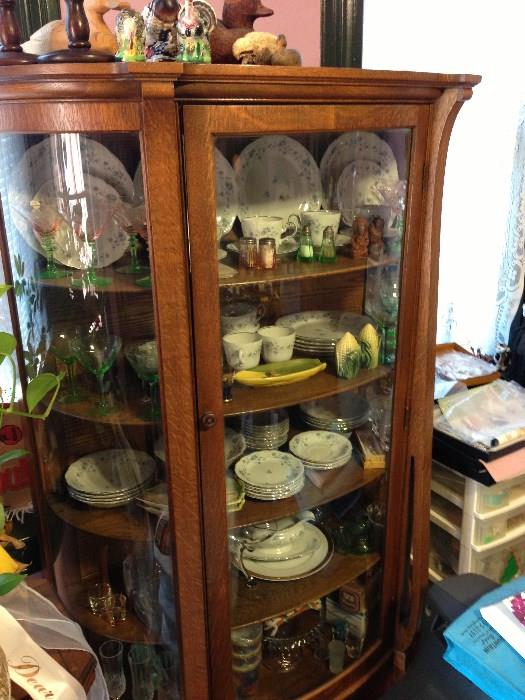 Antique Curved Glass Curio Display Cabinet 