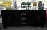Asian Style Black Teak Sideboard with brass hardware