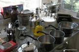 Pots, Pans, Steak plates, Corelle, Stainless servers