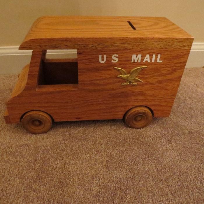 Wood Mail Truck Bank