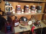 Vintage Beer Steins, Schlitz Light Up Clock and Other Bar and Alcohol/Brewery Collectibles