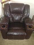Oversized Man's Beautiful Quality Leather Recliner with Cup Holders.  Great for Home Theatre