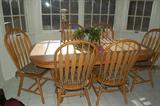 Dinette set with six chairs.