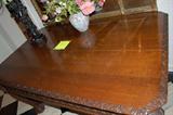 Renaissance Revival Oak Table Incorporating a Lion's Head on Each Leg
