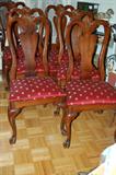 New mahogany Chippendale table with double pedestals, 2 leaves and 6 chairs