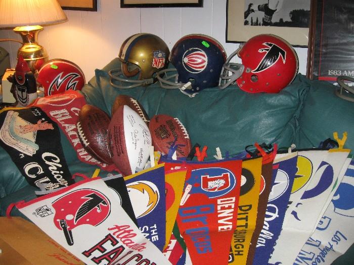 Vintage pennants, helmets and autographed balls