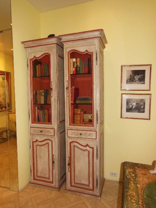 Pair of Italian Painted Narrow Display Cabinets
