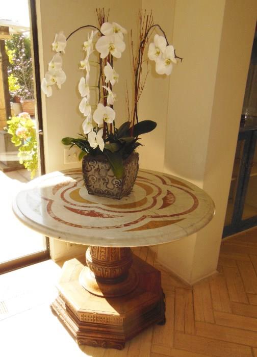 Fine Italian Marble Pietra Dura  SOLD Table on a carved Italian Renaissance Pedestal Base.