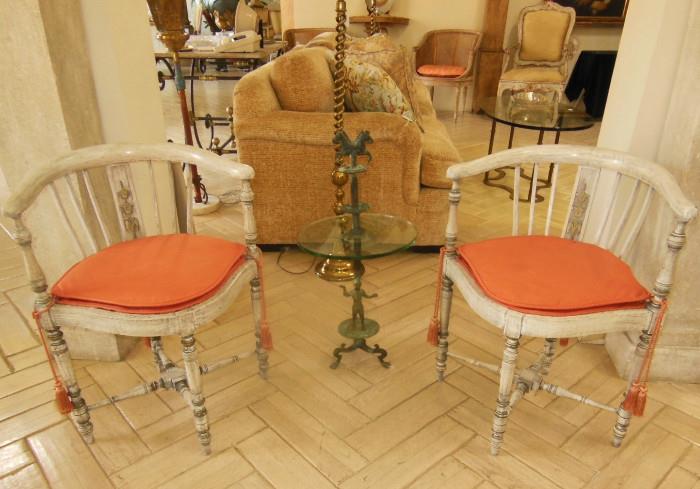 The pair of Corner Armchairs have SOLD, but the Roman Iron Whatnot Table is available